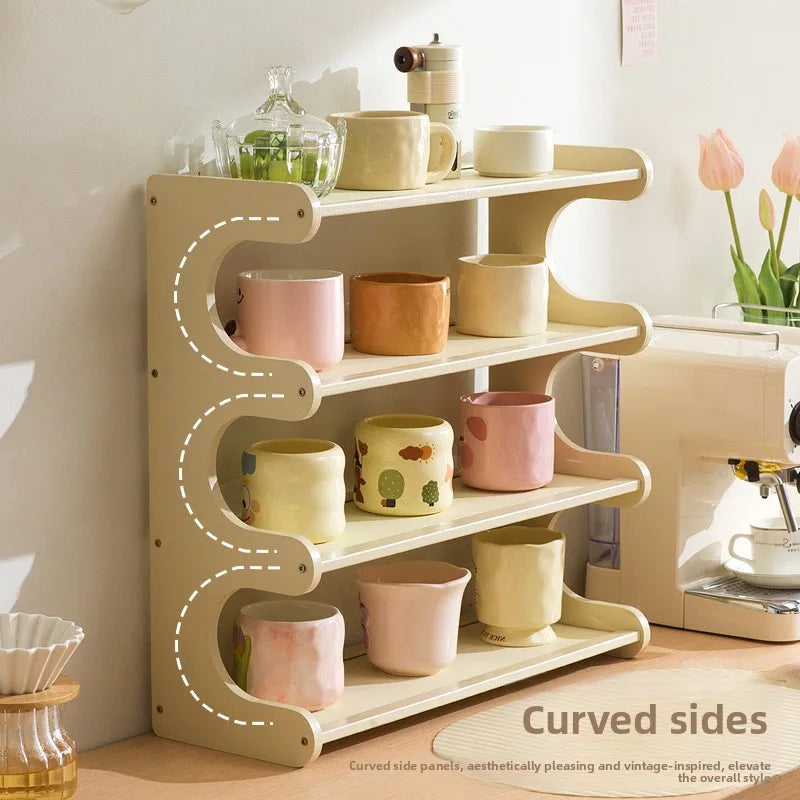 Cream wind cup holder Cup storage rack Household multi-layer desktop tea cup rack Tea set storage rack Dining side cabinet Oasis Select