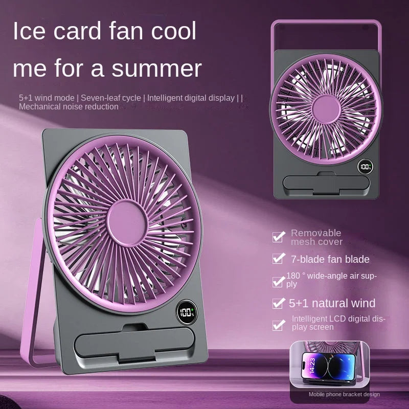 Ultra-thin Desktop Fan Digital Display USB Charging Strong Wind Portable Silent Card Style Fan Dormitory Office Summer Small Fan Oasis Select
