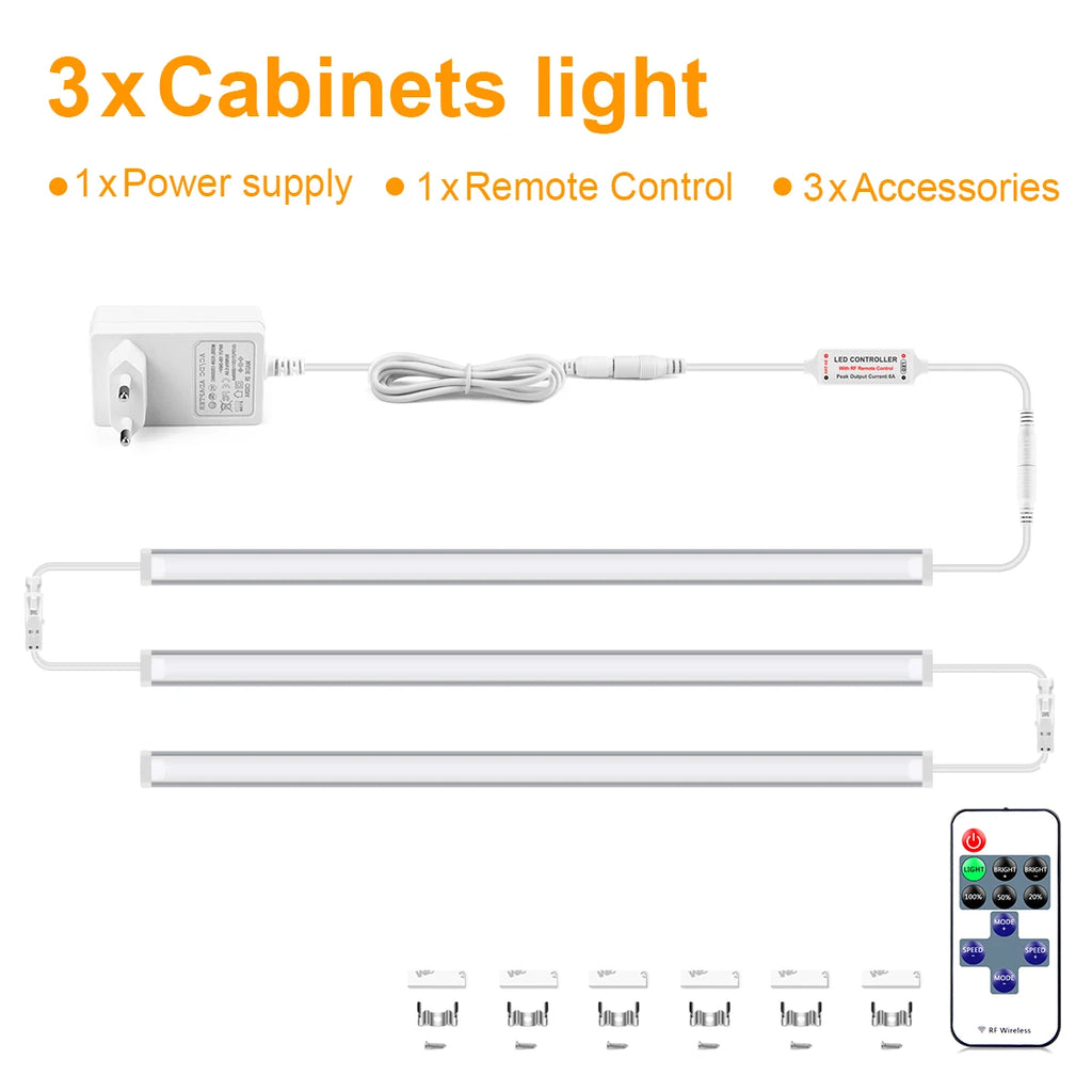 30/40/50CM Linkable Aluminium LED Tube Dimmable RF Remote Control Cabinet Light Bar Kitchen Wardrobe Storage Showcase Backlight Oasis Select 3PCS LED Light Bar WHITE 50cm|USA Power Plug