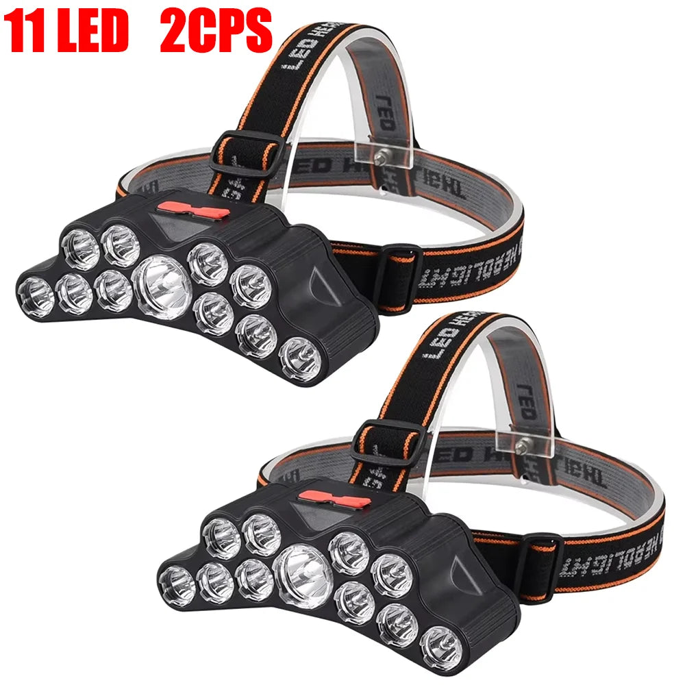 5/11 LED Headlamp Strong Light Head Lamp USB Rechargeable Headlight Built-in 18650 Battery Fishing Flashlight Outdoor Lantern Oasis Select 11 LED 2PCS