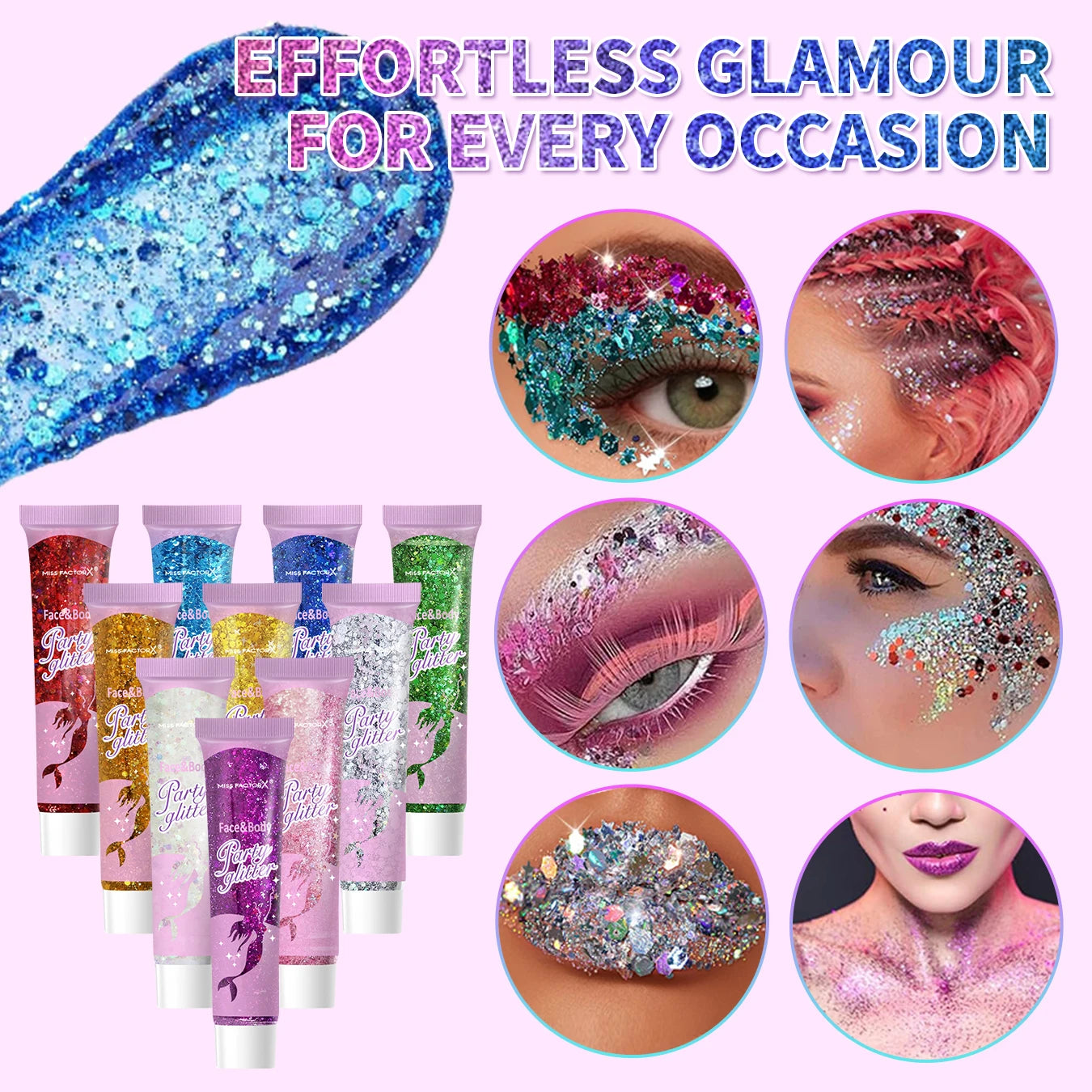 10 piece body glitter gel, carnival face glitter cosmetics suitable for women, shiny thick hair glitter, carnival accessories fo Oasis Select