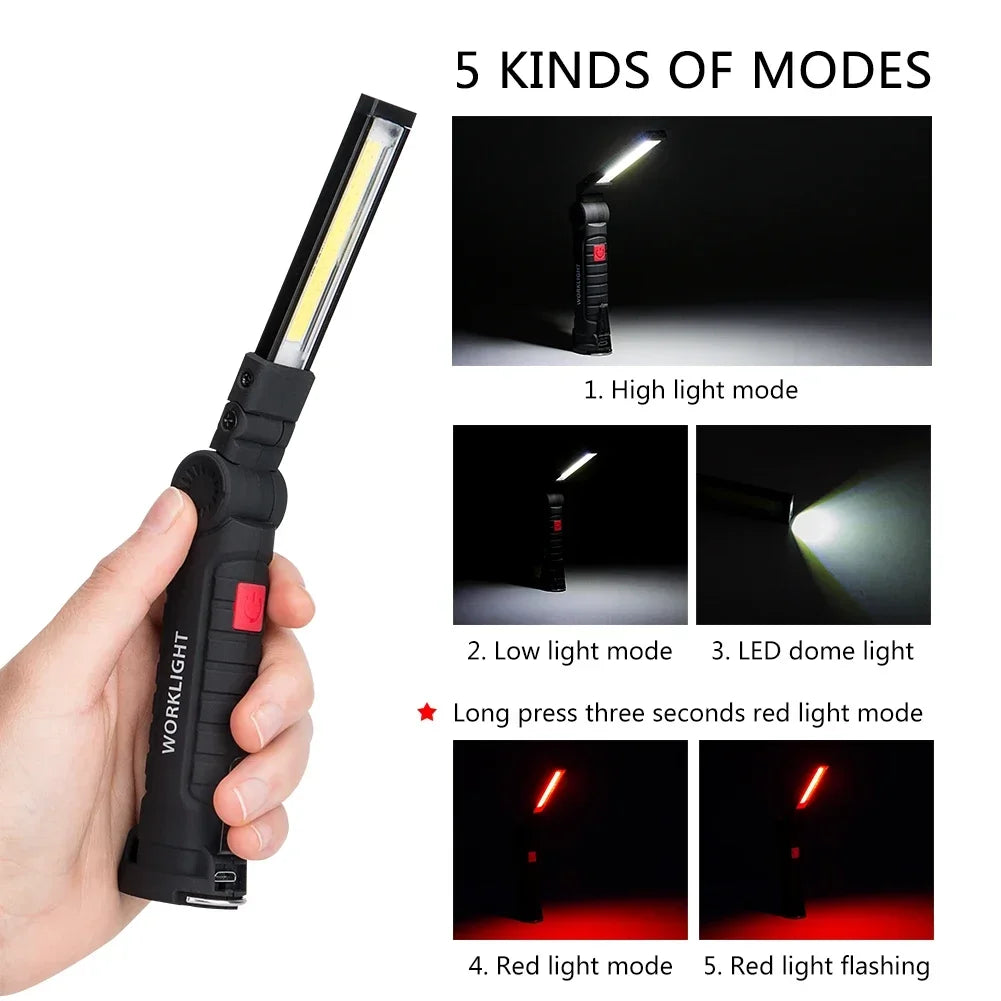 New Portable COB LED Flashlight USB Rechargeable Work Light Magnetic Lanterna Hanging Lamp with Built-in Battery Camping Torch Oasis Select