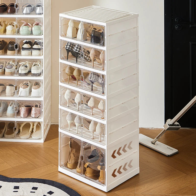 Folding, no-installation storage shoe cabinet, long and short boot toy figurine storage cabinet, simple double-row shoe box Oasis Select