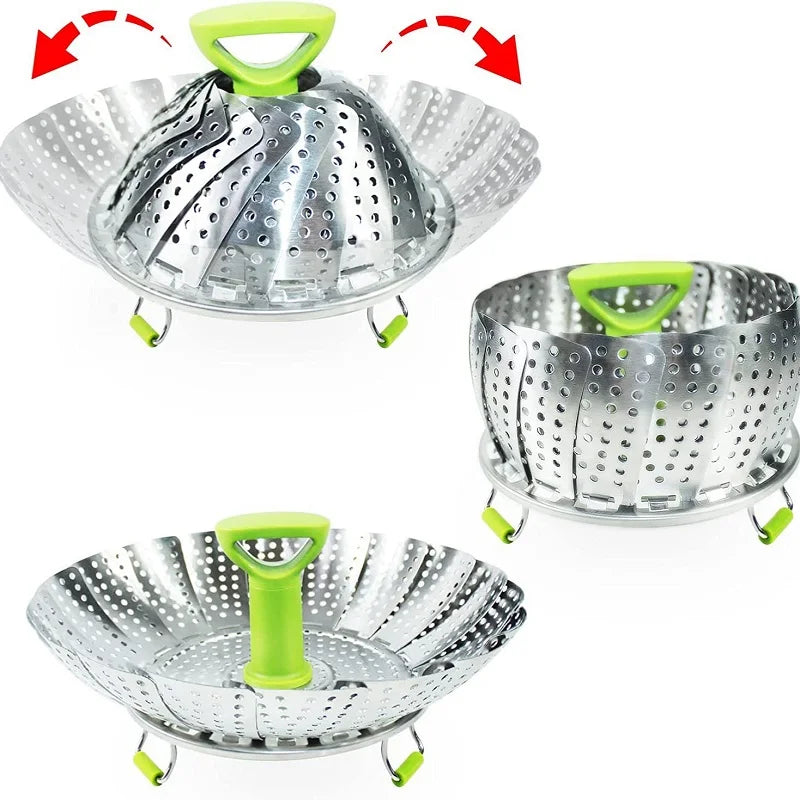 Stainless Steel Folding Steamer Basket Set – 9 & 11 Inch Steamer Basket Set Oasis Select
