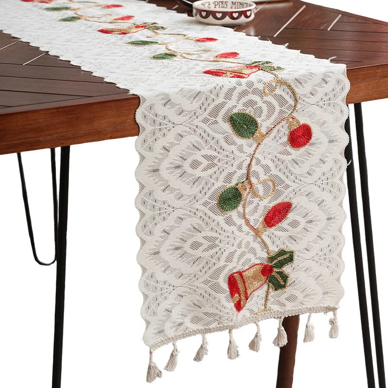 Table Flag American Christmas Bell Hollowed Out Lace Tassel Cover Atmosphere Ins Style Crochet Home Textile Supplies Oasis Select