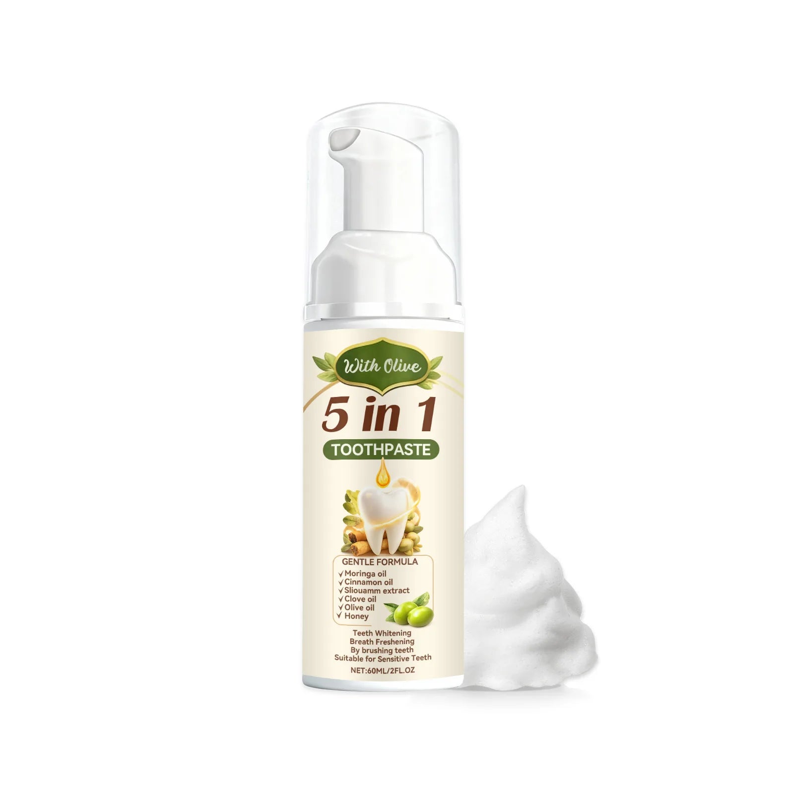 Olive Teeth Clean Toothpaste Mild Foaming Deep Cleaning Offer Oral Health Environment Keep Freshness Breath Portable Toothpaste Oasis Select 60ml