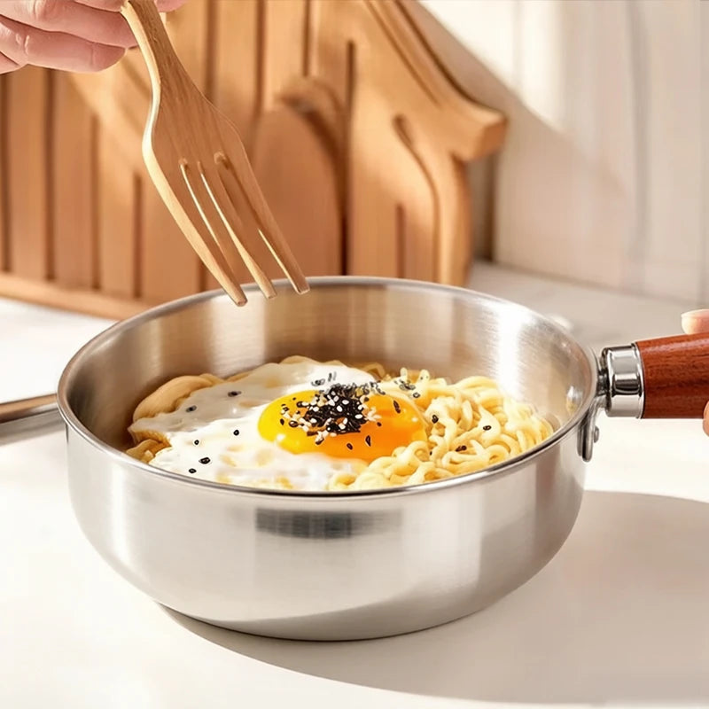 1pc Stainless Steel Pot with Heat-Resistant Wooden Handle - Induction Compatible, Non-Slip Base, Even Heat Distribution Milk Pot Oasis Select 17cm