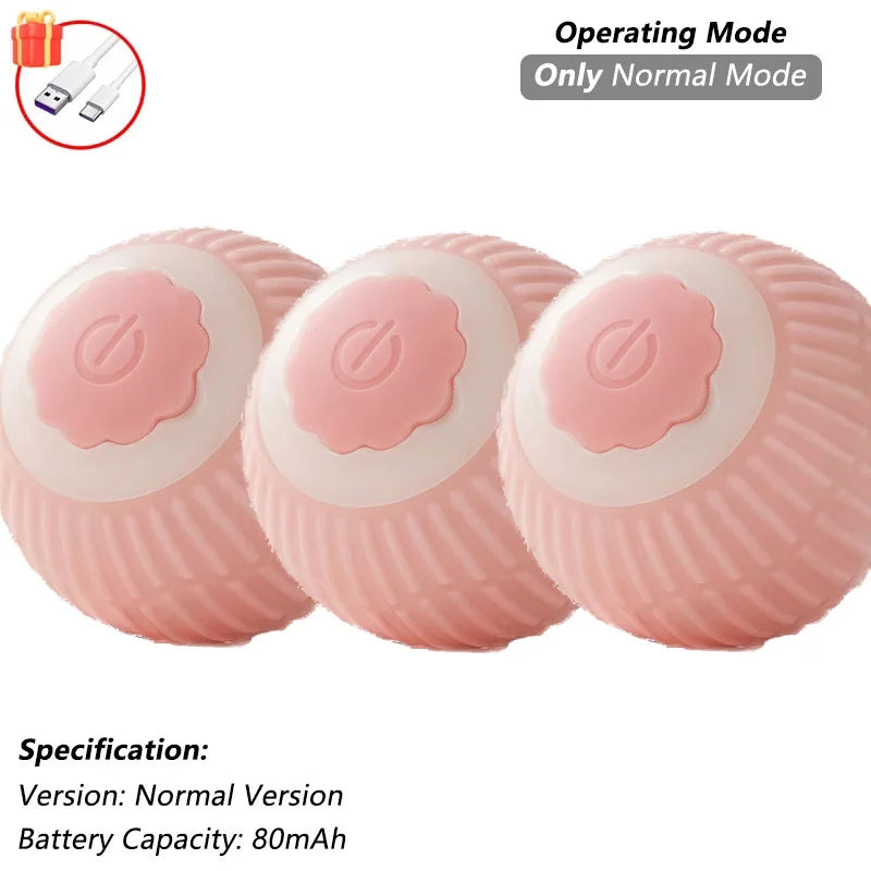 Cat Interactive Ball Toy Automatic Rolling Ball Faux Tail Rechargeable Pet Electric Toy Dog Cat Training Imitate Mouse Products Oasis Select 3PCS-pink