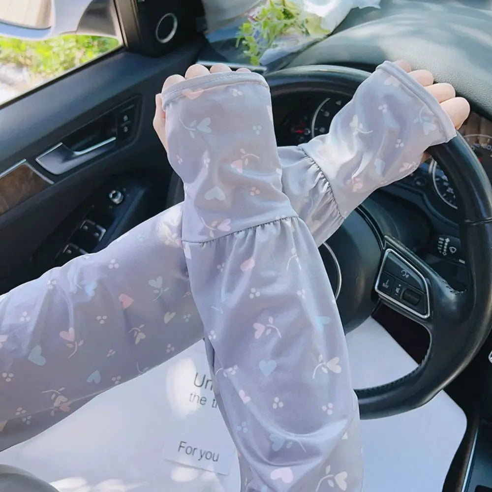 Breathable Ice Silk Sleeve Loose Fit Love Flower Print Sun Protection Sleeves Cooling Material UV Protection Sleeves Cycling Oasis Select