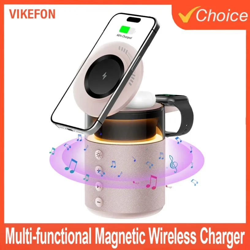 Multi-functional Night Light Speaker Magnetic Wireless Charger For Apple Watch&iPhone 17 16 15 14 13 12 Pro Max&AirPods 4/3 Pro Oasis Select