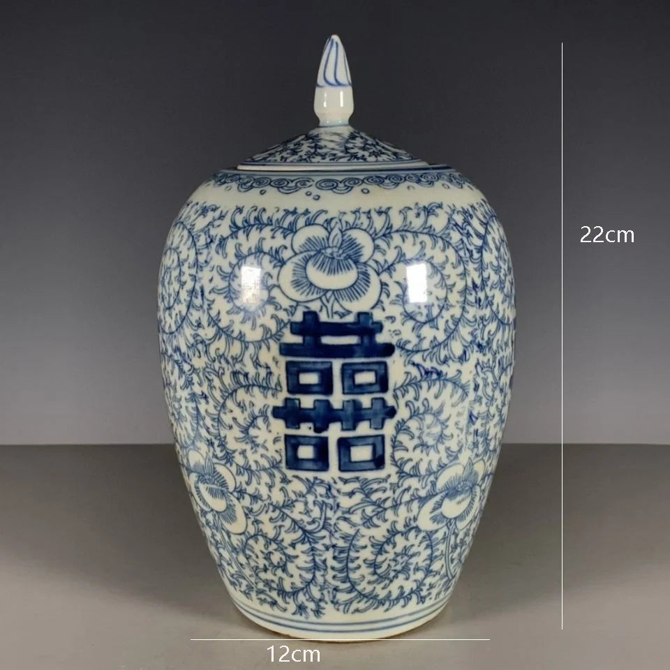 Antique Porcelain Duble Happiness Lotus Pattern Ceramic Jar Antique Ornaments For Living Room Oasis Select