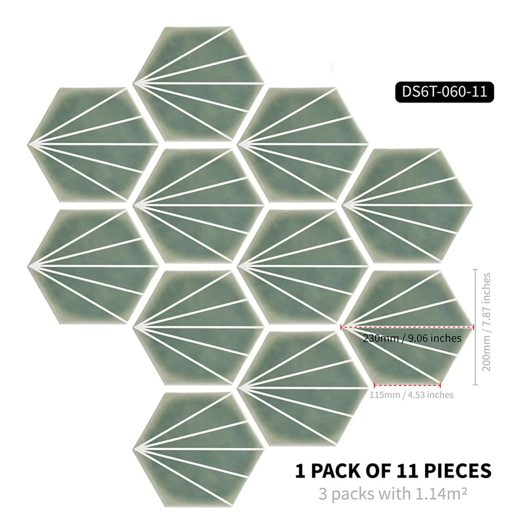 Marble wood grain self-adhesive hexagonal floor stickers waterproof home decoration hexagonal art Mosaic floor stickers Oasis Select DB-6T11P-060-CC 20cm x 23cm 11pcs