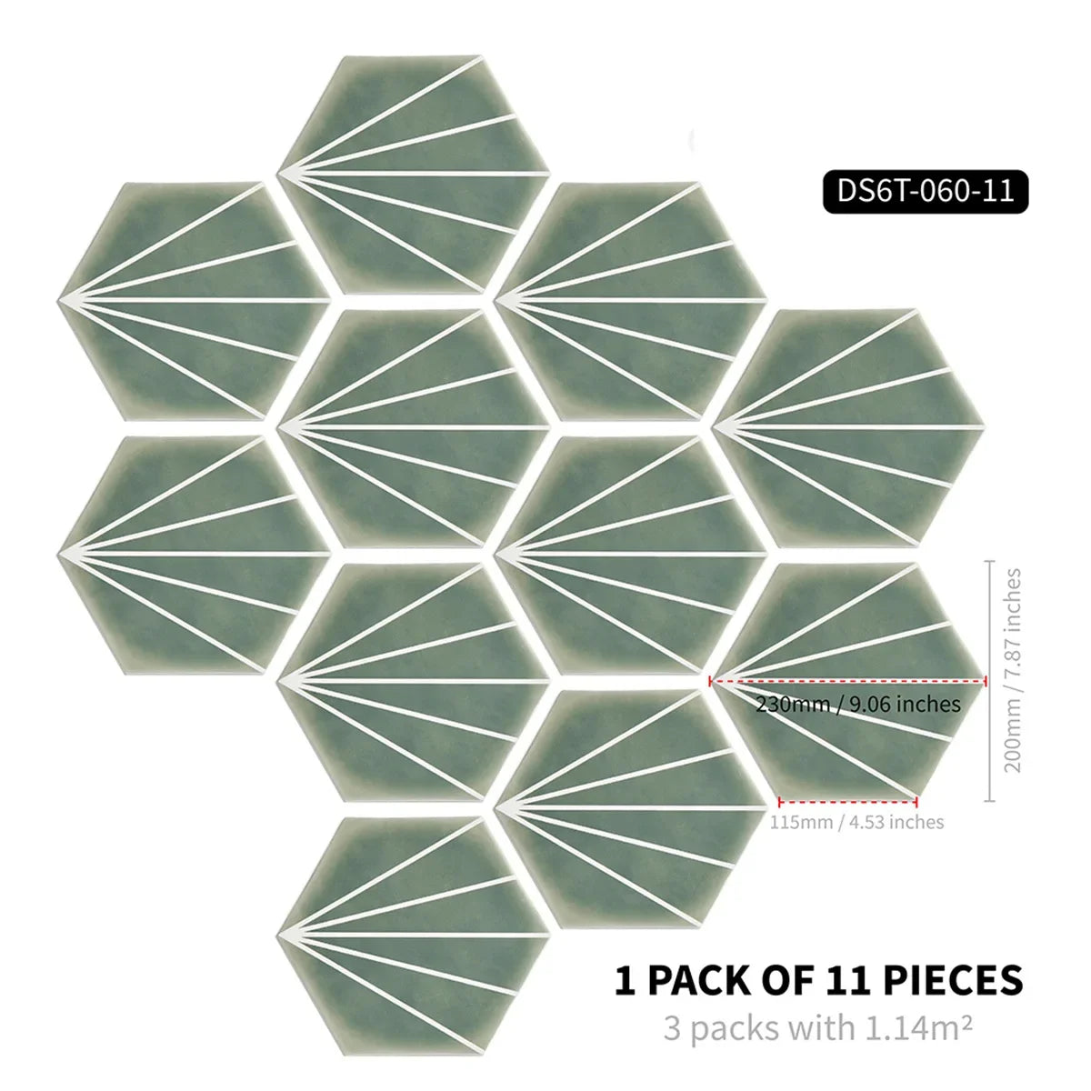 Marble wood grain self-adhesive hexagonal floor stickers waterproof home decoration hexagonal art Mosaic floor stickers Oasis Select DB-6T11P-060-CC 20cm x 23cm 11pcs
