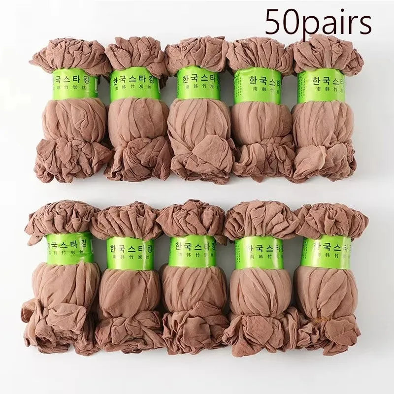 10/20/30/50Pairs Transparent Summer Socks Ultrathin Women Nylon Ladies Female Short Ankle Meias Elastic Crystal Spring Silk Sox Oasis Select 50pairs Coffee One Size