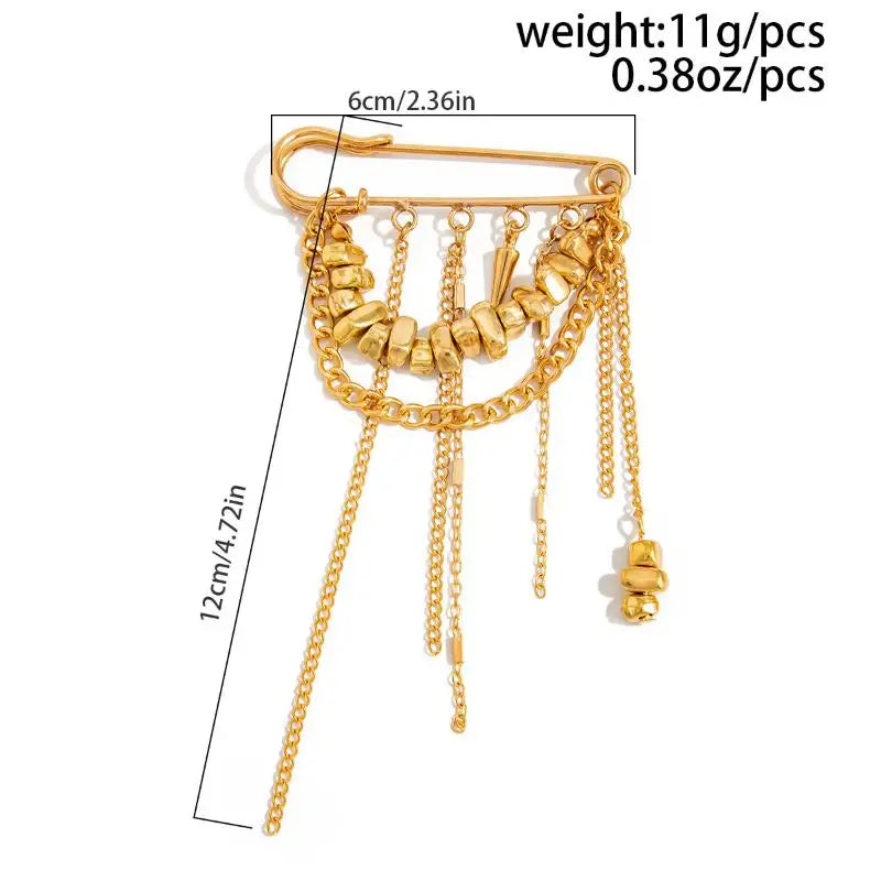SUSU 1PC Creative Beaded Heart Shaped Tassel Metal Brooches Adjusting The Pant Legs Belt Safety Pin Versatile Clothing Decor Oasis Select