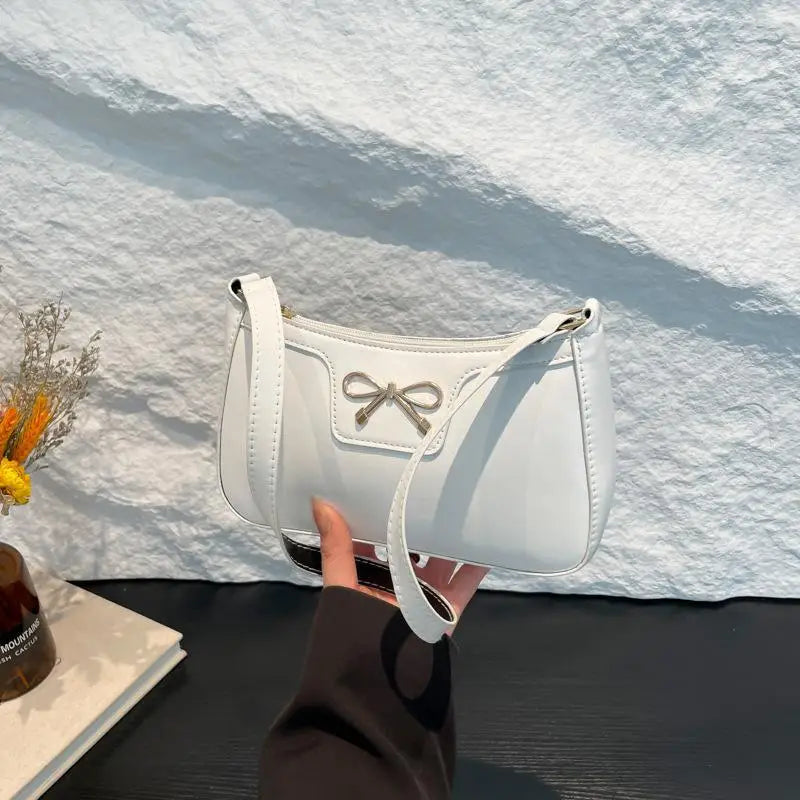 PU Leather Bow Shoulder Bag for Women | Underarm Handbag