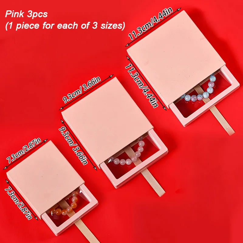 3-Piece Set, 3 Sizes Transparent Floating Display Box, Plastic Film Jewelry Storage Box, Jewelry Packaging Box/Gift Box Oasis Select Pink 3pcs