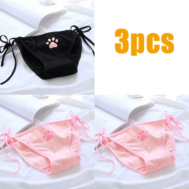 1/3/6pcs Sexy Bandage Lolita Panties Low Waist Lingerie Cute Claw Women's Briefs Low Waist Animation Underwear Oasis Select 3pcs mix 3 One Size As shown