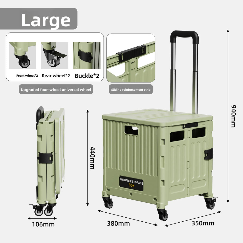 Household multi-functional grocery shopping cart Portable folding shopping cart Outdoor trolley cart Stall camping storage box Oasis Select Large-4-Green