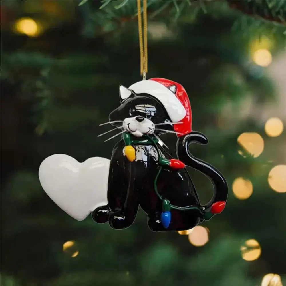 1PCS Christmas Tree Pendants Acrylic Cute Cat Hanging Ornaments for Wall Xmas Tree Decorations Party Supplies New Year Gifts Oasis Select Black