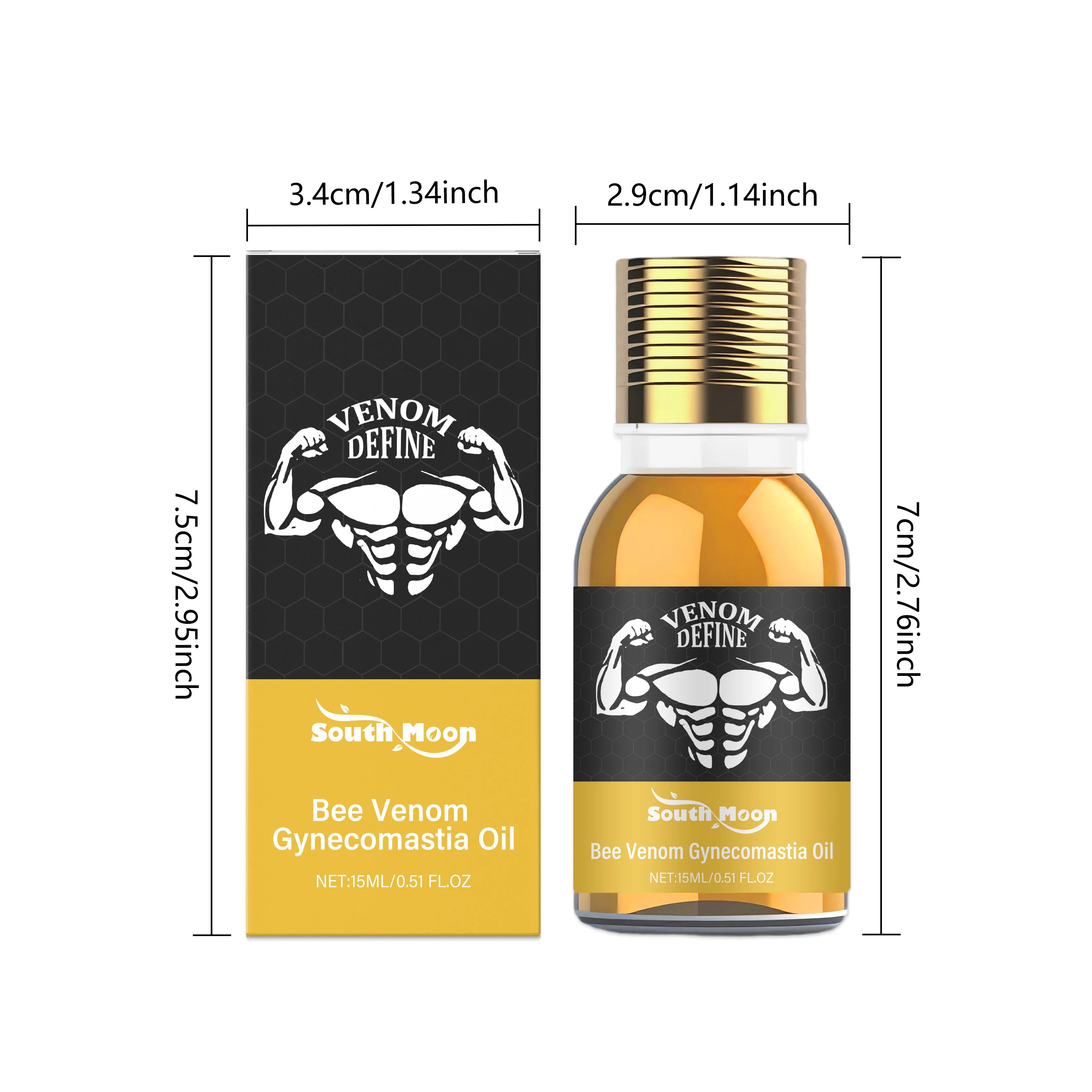 Men's Bee Venom Gynecomastia Oil Chest Firming Sculpting Cooling & Non-Greasy Chest Shaping Massage Oil for Men Skin Care Oasis Select 15ml Boxed