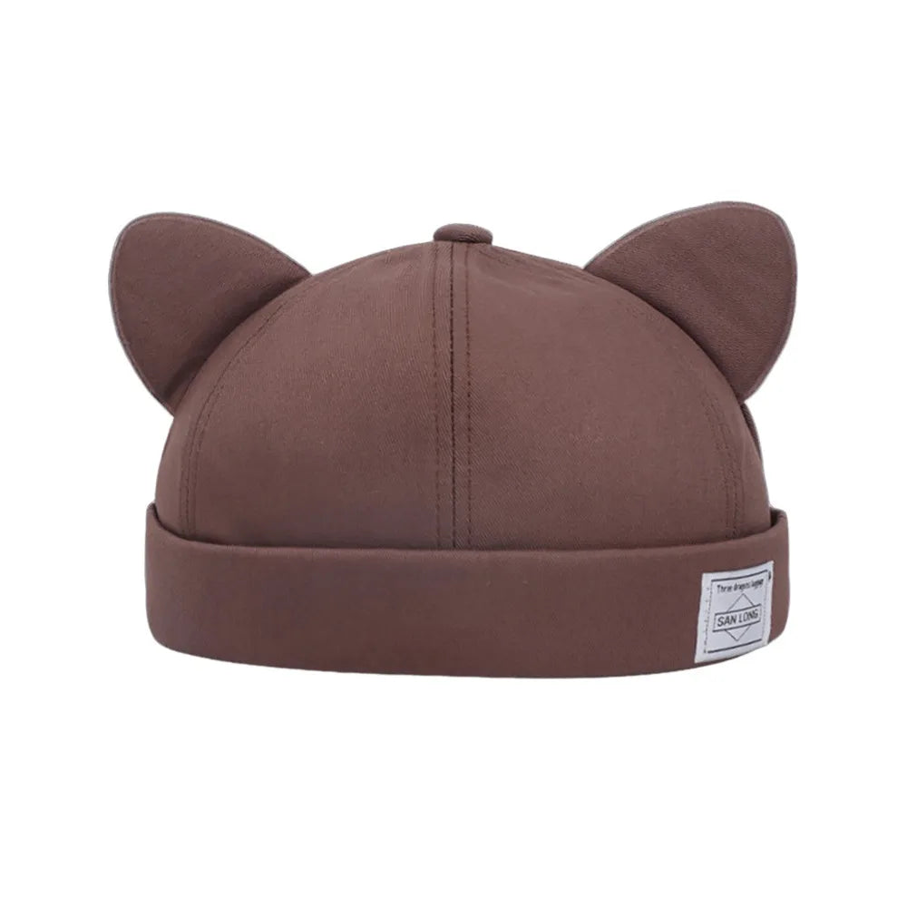Casual Cotton Cat Ears Landlord Hat Solid Color Brimless Beanie Hat Adjustable Hip Hop Melon Skin Hat Spring Summer Oasis Select Coffee
