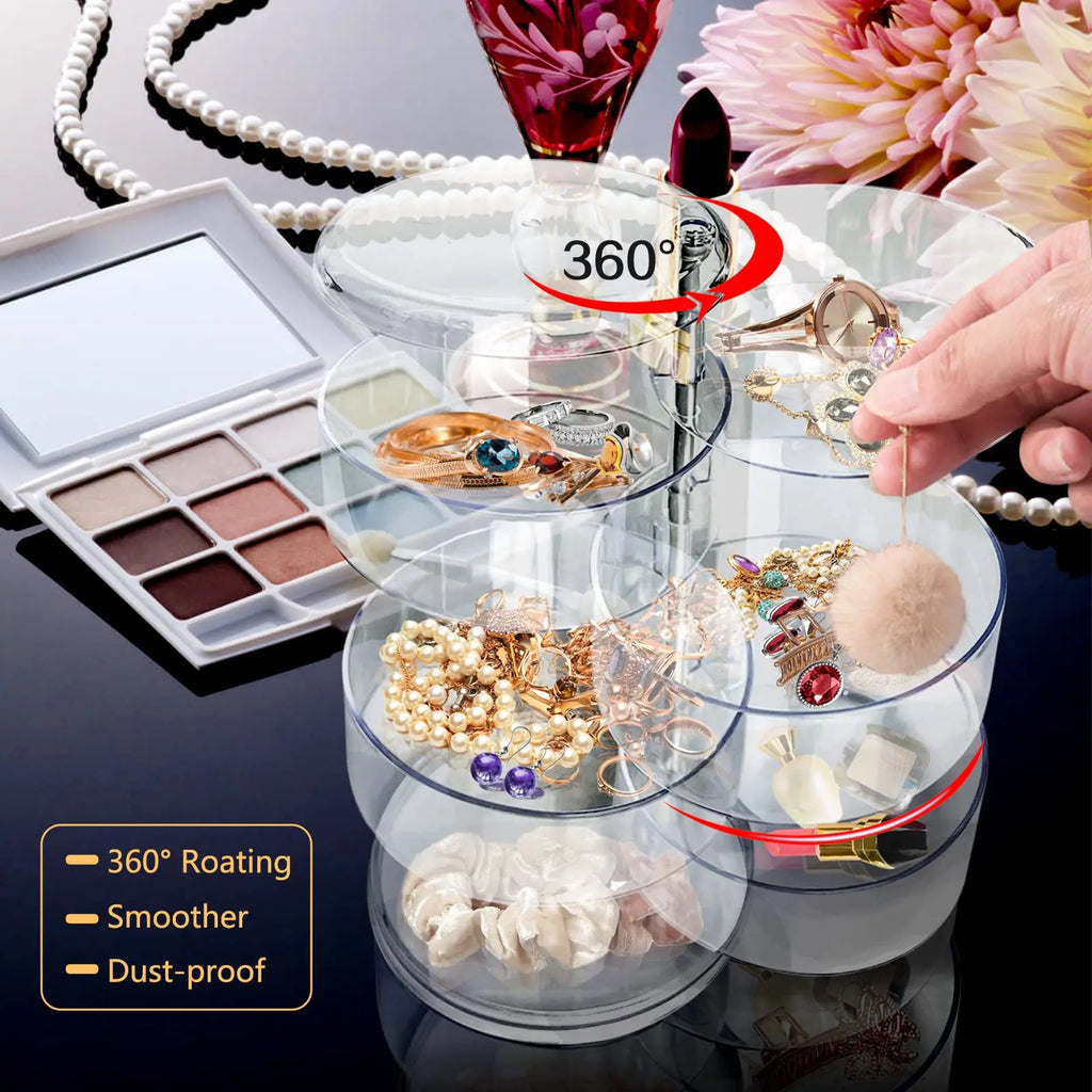 5 Tier Jewelry Organizer, Rotatable Hair Ribbon Box Earring Holder Organizer, Transparent Hair Accessories Storage Tray with Lid Oasis Select