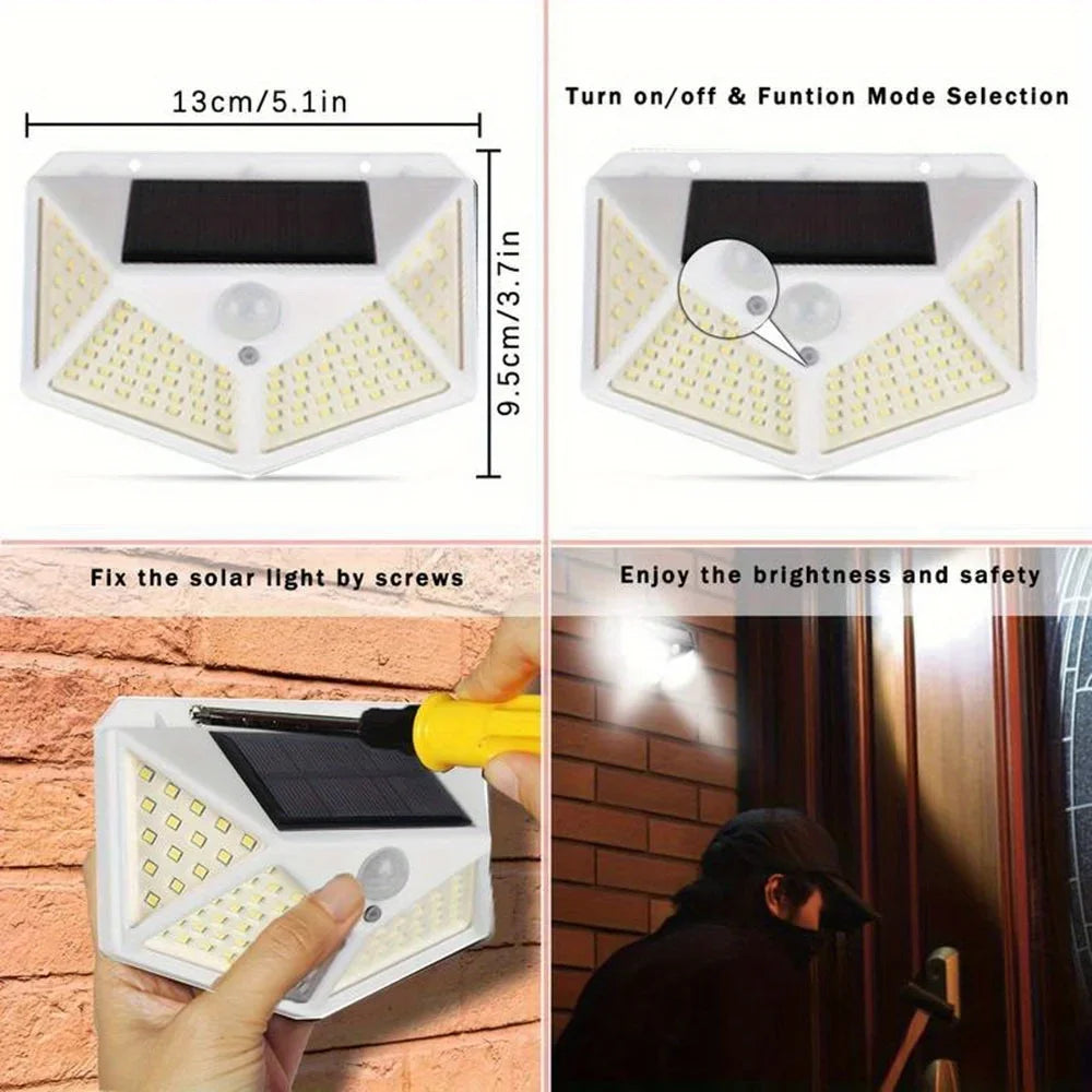Solar Light Outdoor 100 LED Wall Lamp PIR Motion Sensor Lamp Waterproof Stairs Lights for Courtyard Garden Street Decoration Oasis Select
