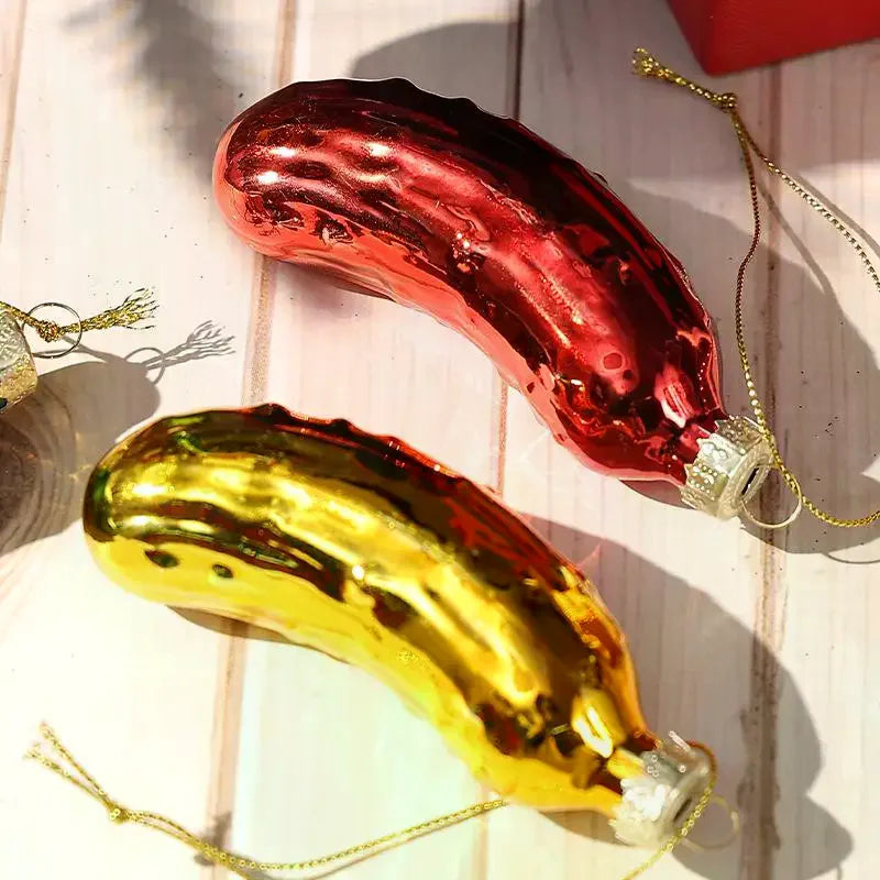 1Pcs Christmas Tree Hanging Ornament Glass Cucumber Pendant Creative Pickled Cucumber Christmas Tree Decor Pendant Oasis Select