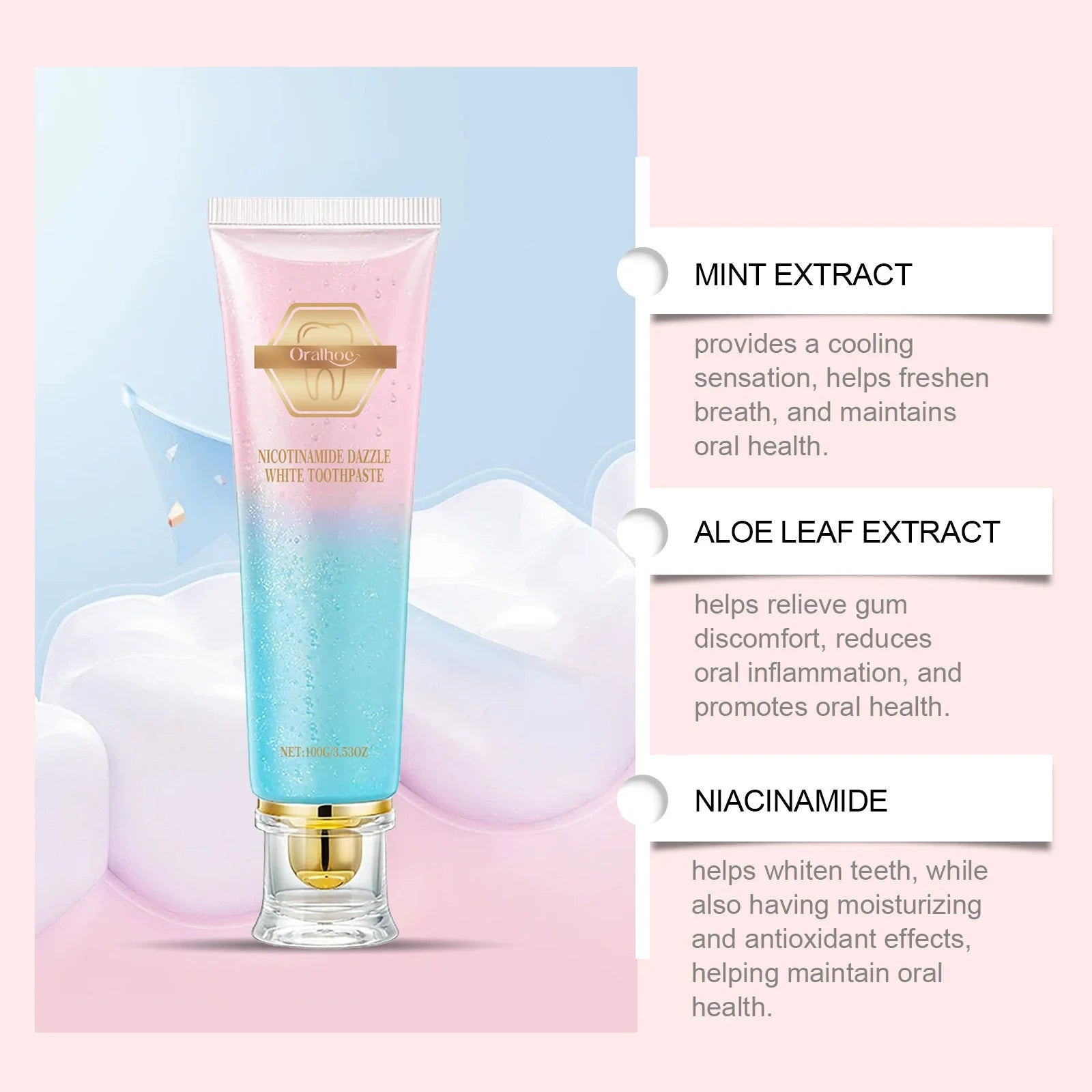 Nicotinamide Teeth Brightening Toothpaste Fresh Breath Deeply Cleaning Hygiene Removing Plaque Stains Oral Care Toothpastes 100g Oasis Select