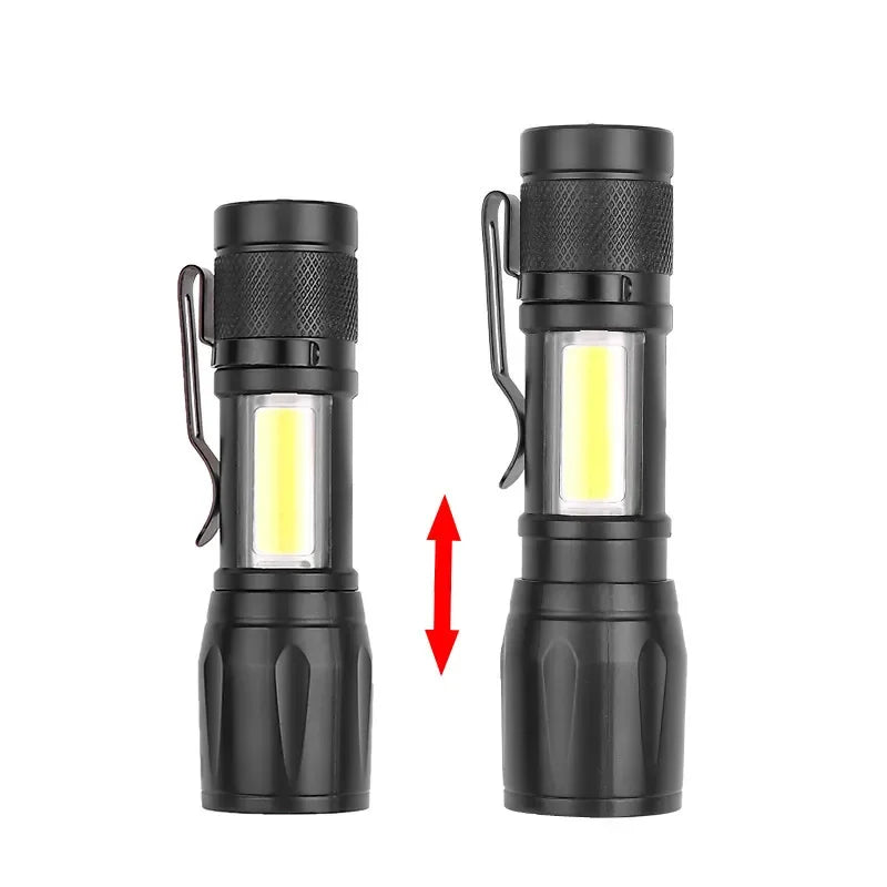 Mini Rechargeable LED Flashlight COB+XPE Portable Torch Camping Lantern Zoomable Focus Light Tactical Flashlight with Pen Clip Oasis Select