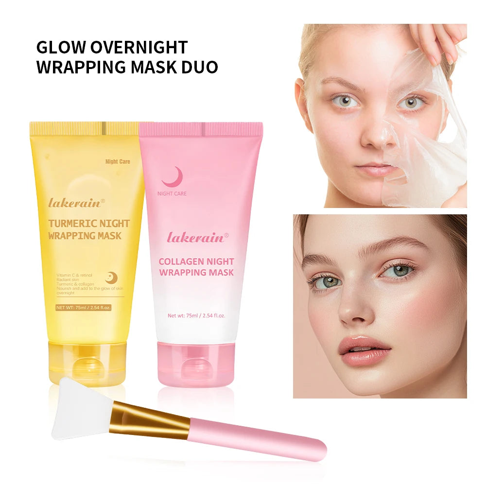 Glow Overnight Wrapping Mask Duo Deep Nourishing Radiance Increase Skin Elasticity Facial Peel Off Masks Set Korean Skin Care Oasis Select SET 1