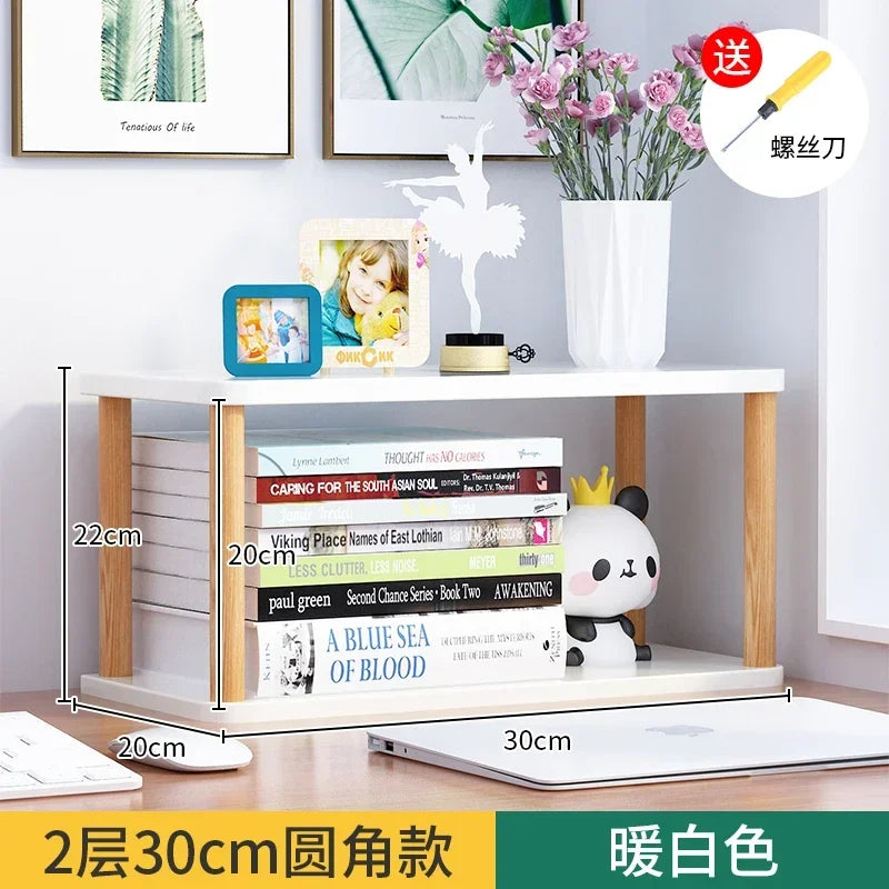 Minimalist Wooden Desktop Bookshelf | Multi-Layer Desk Organizer