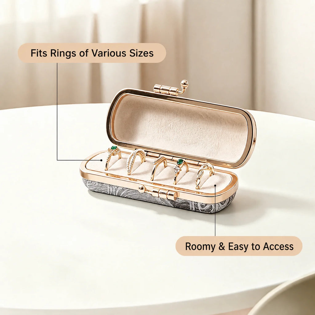 Mini PU Leather Ring Box | 5-Slot Travel Jewelry Organizer