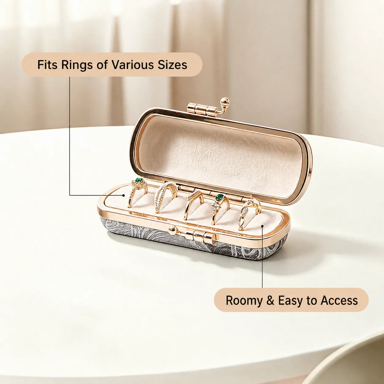 Mini PU Leather Ring Box | 5-Slot Travel Jewelry Organizer