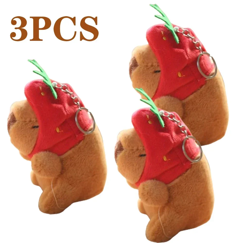 1-20PCS Cartoon Capybara Pendant Plush Toy Doll Bag Hanging Ornament Cute Kapila Keychain Doll Desktop Doll Ornament Car Pendant Oasis Select Strawberry-3PCS