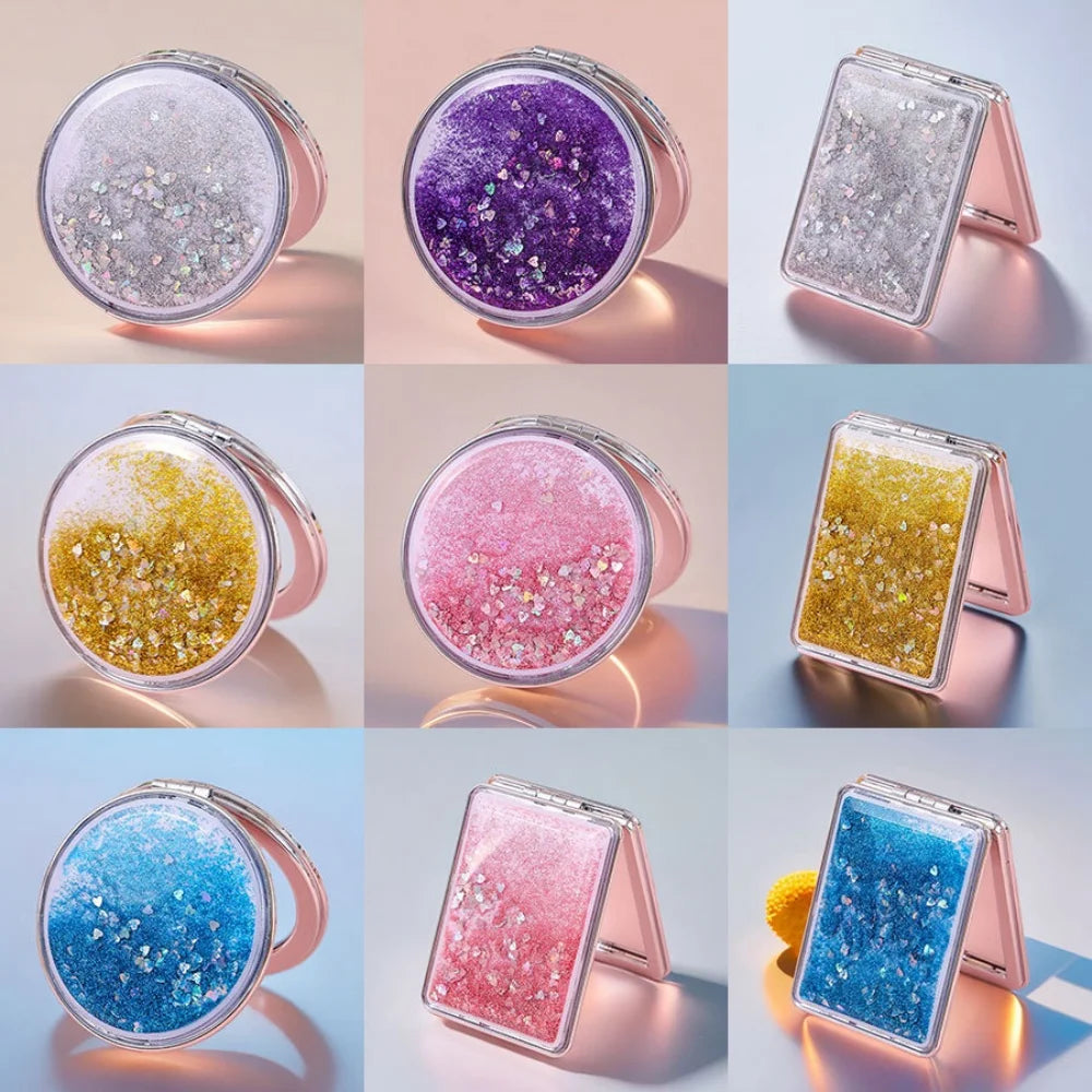 Quicksand Makeup Round Mirror Cute Girl Cartoon Double-sided Mirror Portable Makeup Mirror Home Decoration Accessories Oasis Select