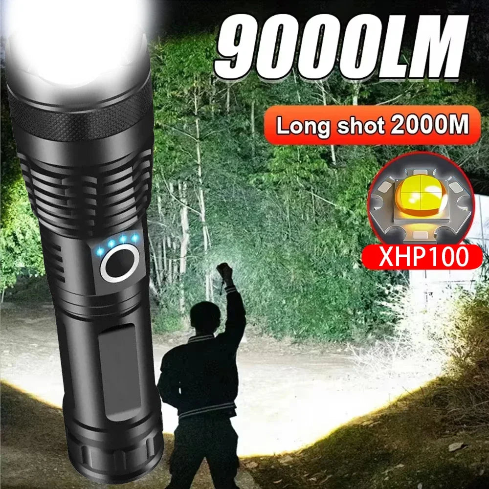 P50 High Power LED Tactical Flashlight Rechargeable Torch Aluminum Alloy Telescopic Zoom Torch Lamp for Outdoor Camping Fishing Oasis Select
