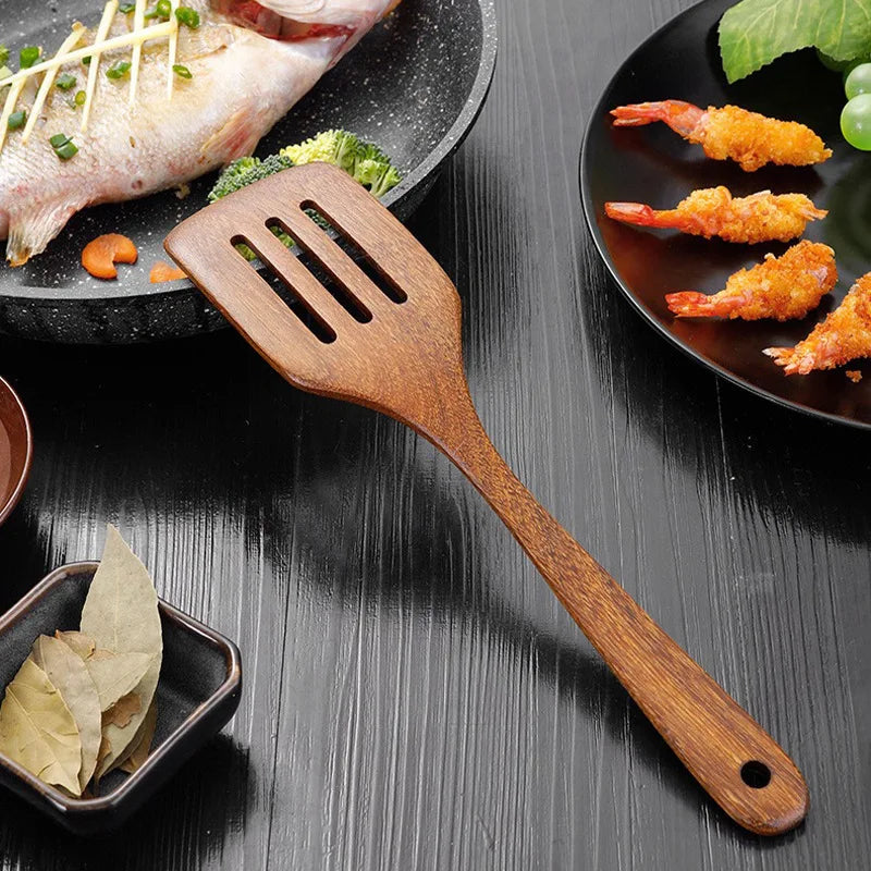 Wooden Spatula Cookware Non-Stick Cooking Spoon High Temperature Resistant Household Spatula Baking Utensil Kitchen Tools Oasis Select