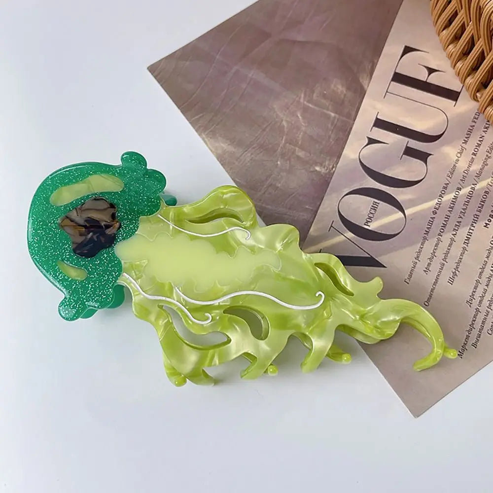 1Pcs New Shark Jellyfish Hair Clip Acetate Labge Marine Life Hair Claw Summer Beach Colorful Hair Accessories Women Girls Oasis Select green