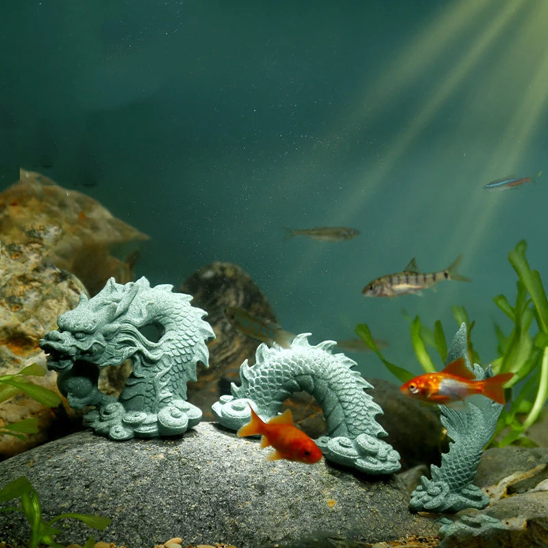 Chinese Stone Dragon Fish Tank Ornament | Aquarium Decor Set