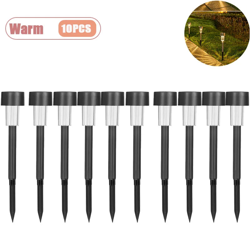 Solar Powered Stainless Steel Tube Lights Outdoor Waterproof Garden Yard Lawn Lamp Night Light Pathway Lighting Oasis Select Warm-10PCS