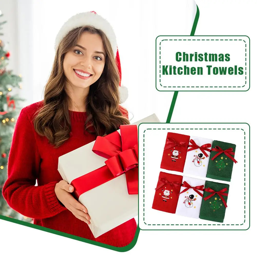 Christmas themed embroidered soft and skin friendly pure Cotton towels suitable for daily kitchen and bathroom use Oasis Select