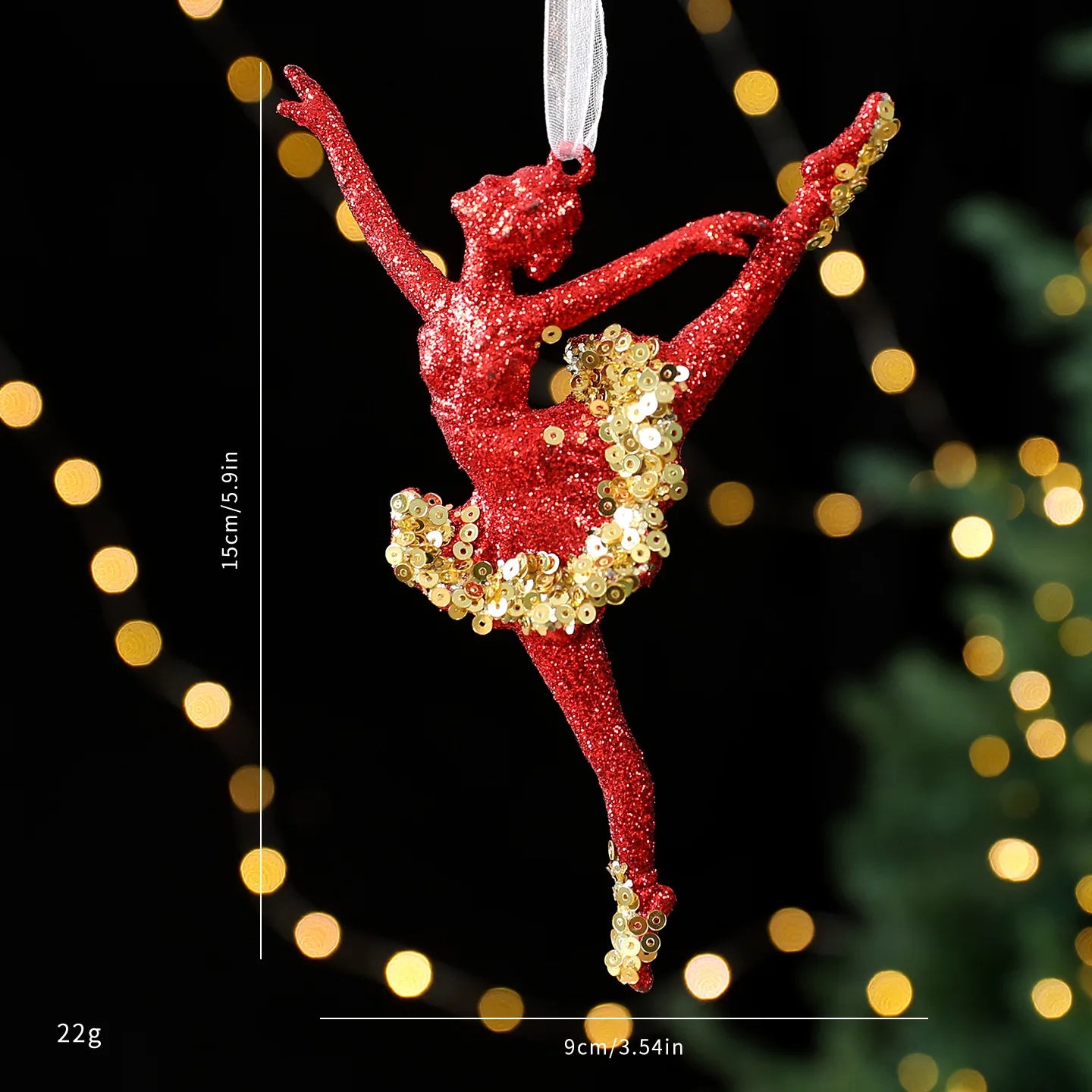 Red Glitter Christmas Tree Pendant – Gold Sequins & Snowflake