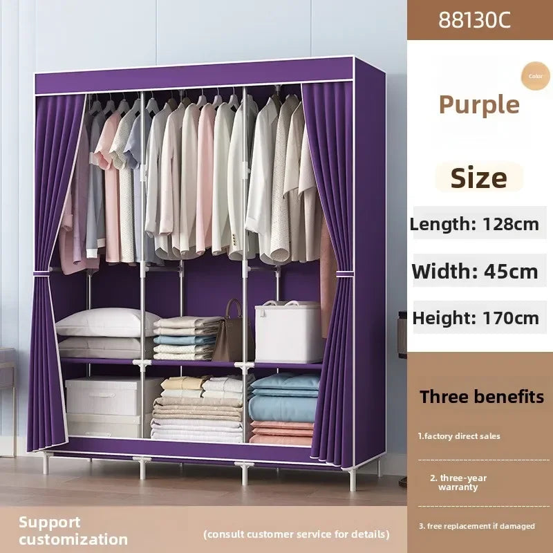 Multi-functional Simple wardrobe assembly wardrobe household simple storage steel frame modern wholesale cloth wardrobe Durable Oasis Select purple