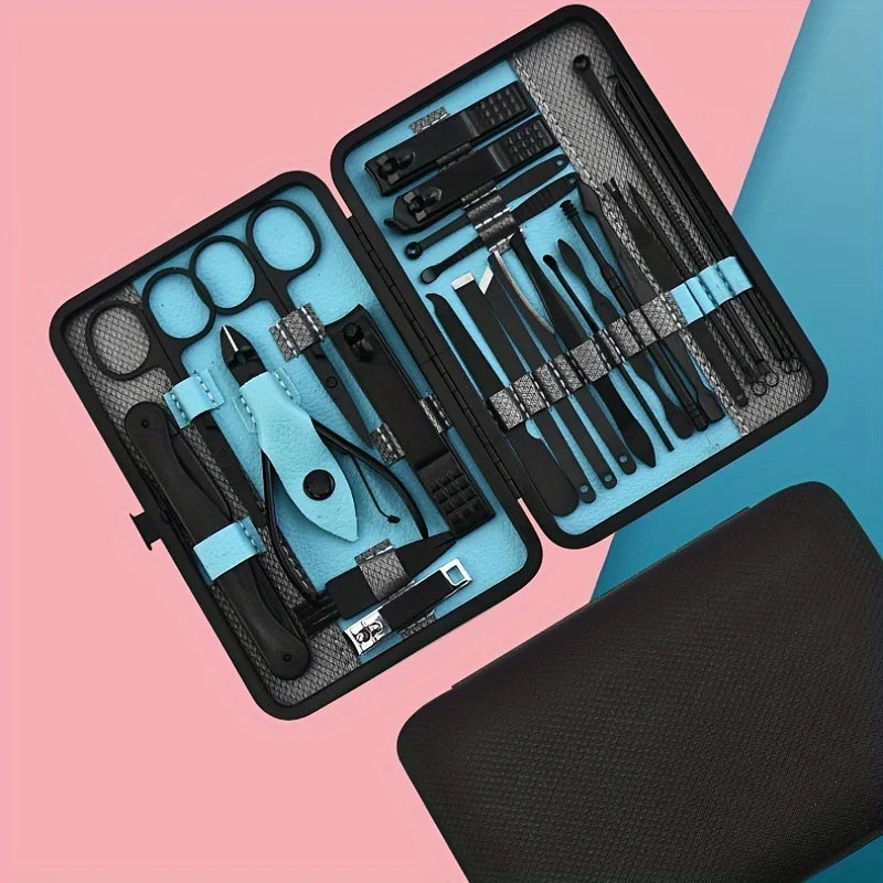 25PCS Set Professional Manicure Set Kits Stainless Steel Fingernail Toenail Clippers Set with Leather Portable Oasis Select