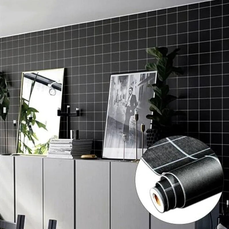 Adhesive Wallpaper for Wall Sticker Paper 40cm Decorative Walls Paper Black Grid Refurbish Waterproof and Moisture-proof Kitchen Oasis Select