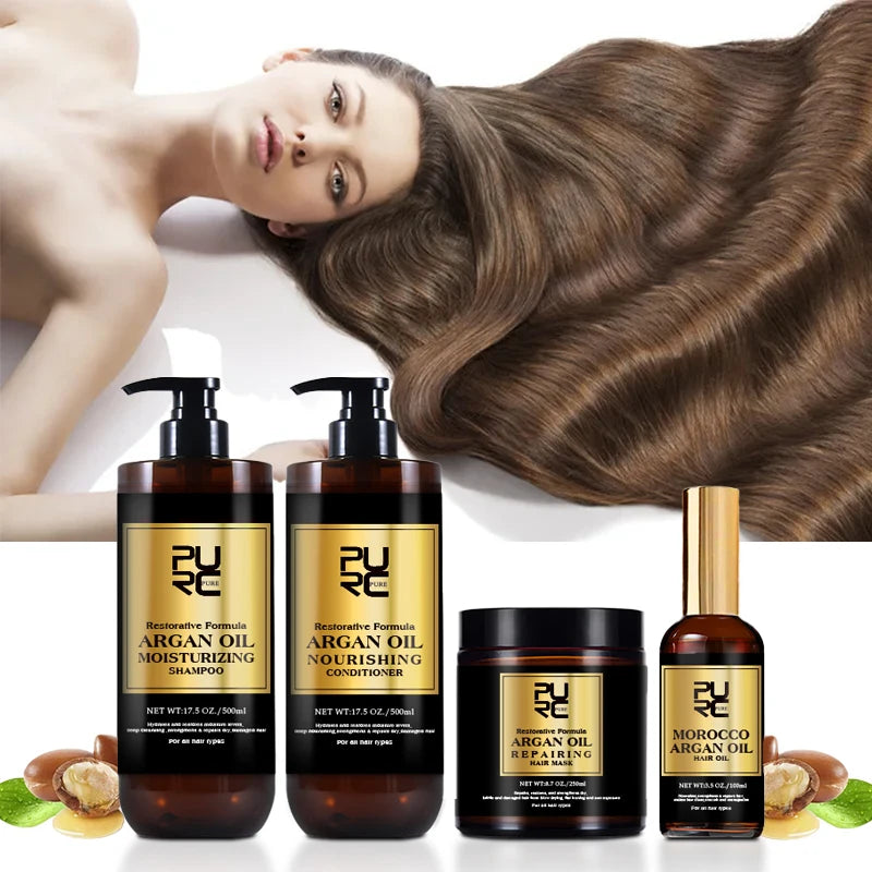 PURC Morocco Set Serum Smoothing Shampoo Conditioner And Repair Hair Mask Anti Dandruff Scalp Anti-Itch Hair Care Products Kit Oasis Select Russian Federation 4pcs Sets
