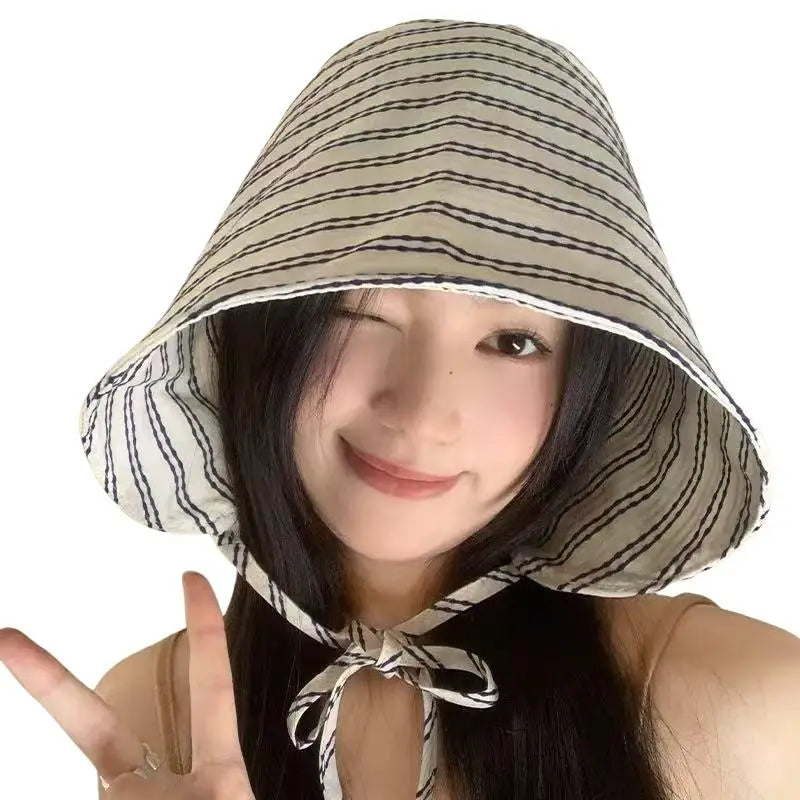 Womens Wide Brim Fisherman Hat Foldable Sun Protection Bucket Cap With Stripes For Holiday Outdoor Use Oasis Select