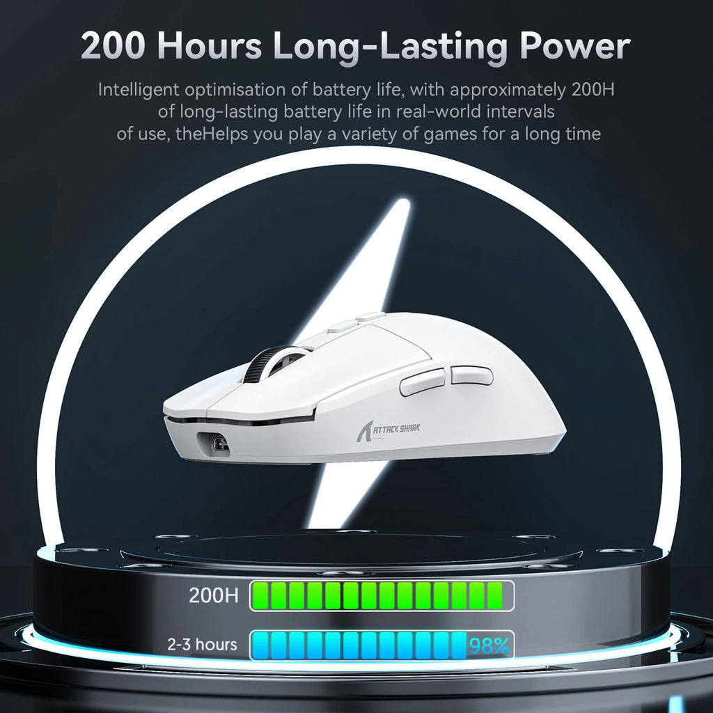 ATTACK SHARK X6 Magnetic Fast Charging Gaming Mouse wireless 56g-PAW3395 26K DPI, Tri-Mode BT5.2/2.4G/Wired，200H Battery, RGB Oasis Select